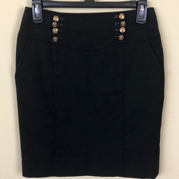 Theory Elegant Black Wool Pencil Skirt with Gold Buttons -...
